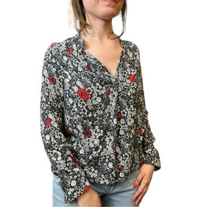Zadig & Voltaire Tink Crepe Floral Black Top Blouse Long Sleeve Size XS NWT